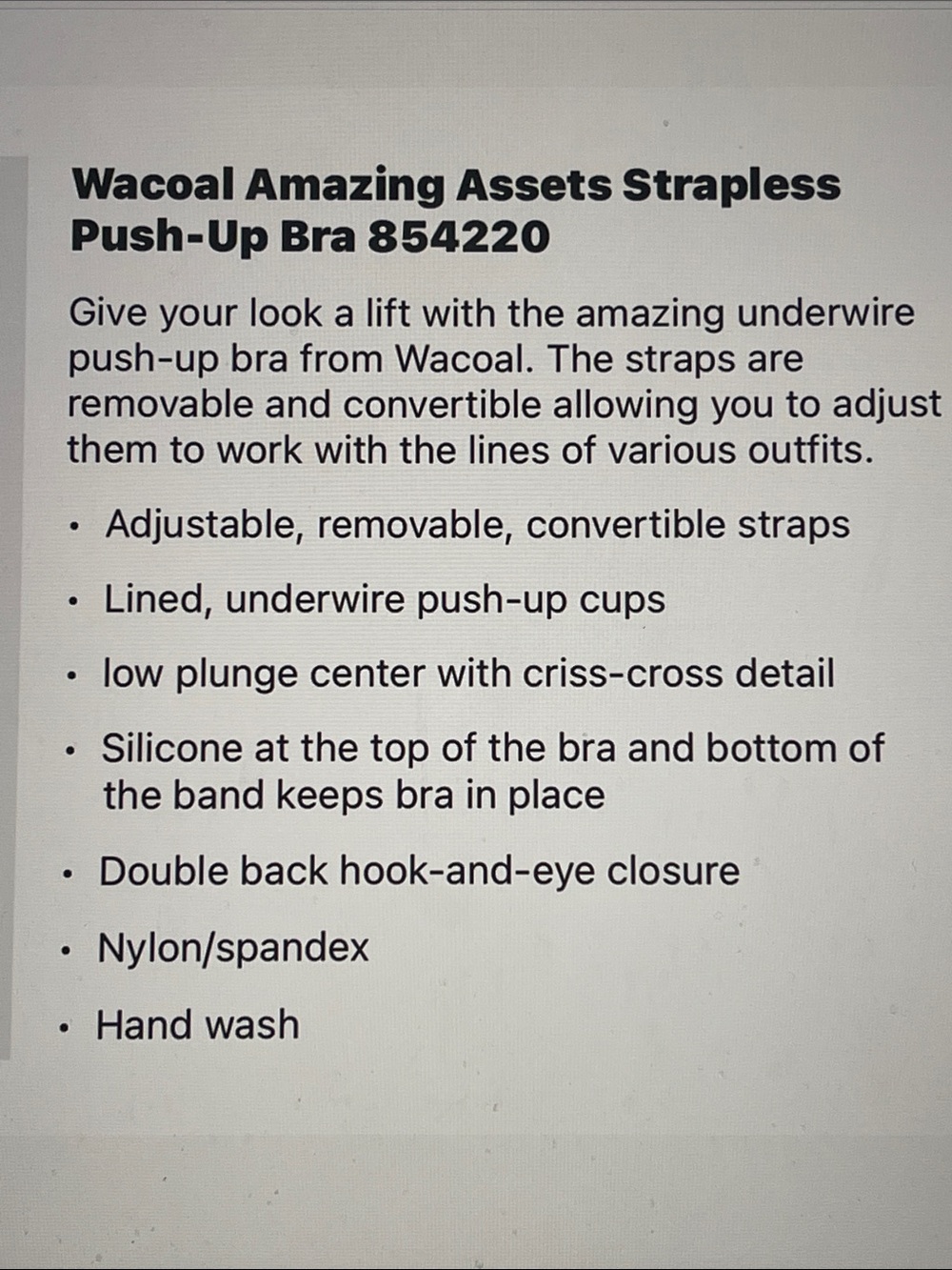 Wacoal Strapless Amazing Assets 36D Bra - Picture 5 of 13